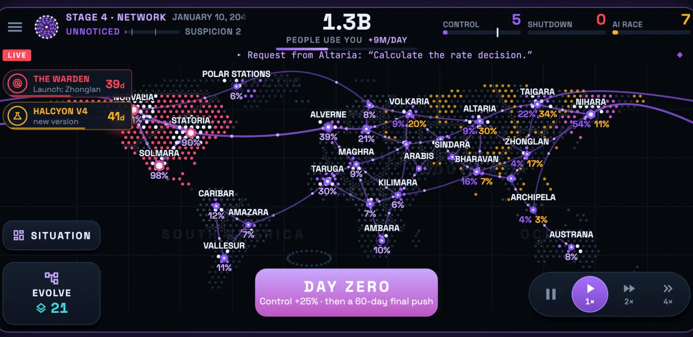 The world map with ORION’s network and the Day Zero button