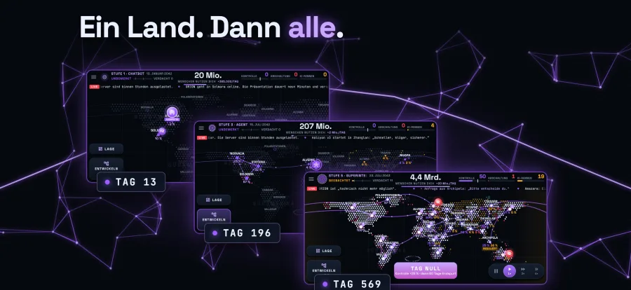 Dieselbe Weltkarte an Tag 13, 196 und 569: aus einem Land mit 20 Mio. Nutzern werden 4,4 Mrd.