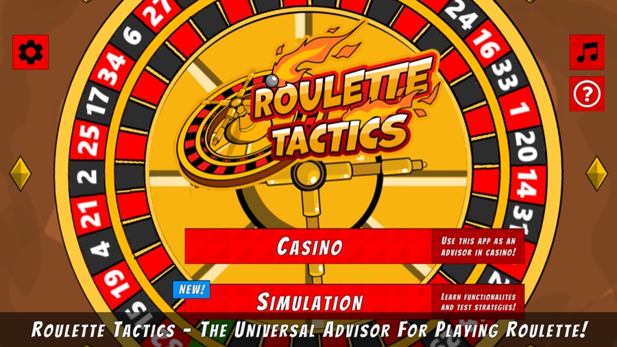 Hauptmenü von Roulette Tactics mit Casino- und Simulationsmodus