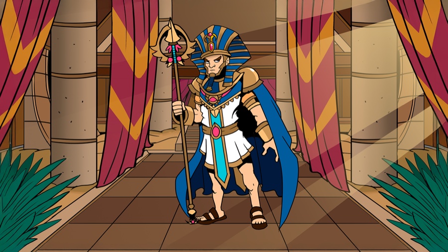 Row Empire Artwork des ägyptischen Pharaos mit einem Stab in einer Säulenhalle