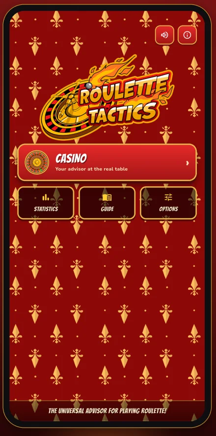 Main menu with the Casino mode and entries for statistics, guide and options